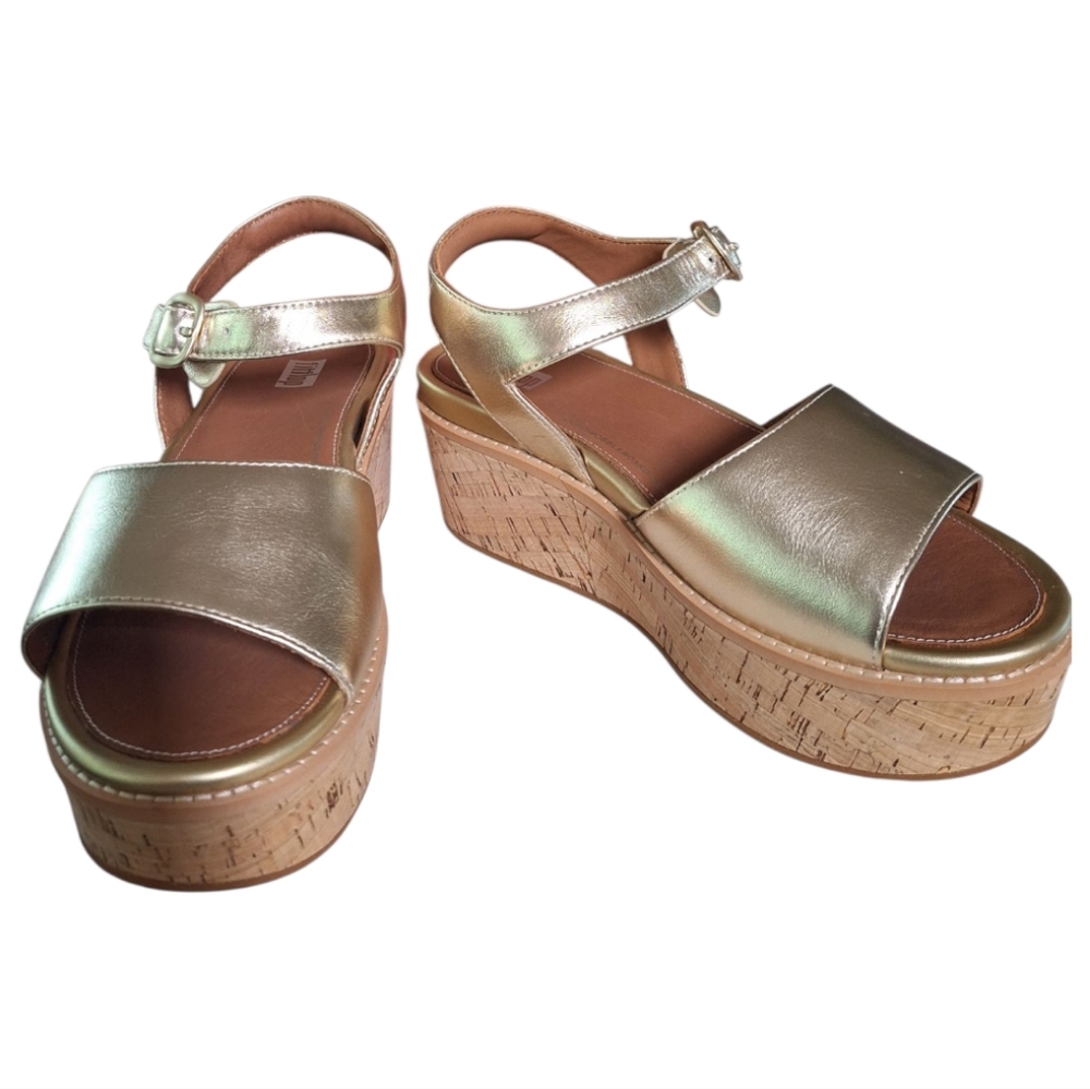 Fitflop Metallic Gold Cork Platform Sandals - Picture 3 of 8